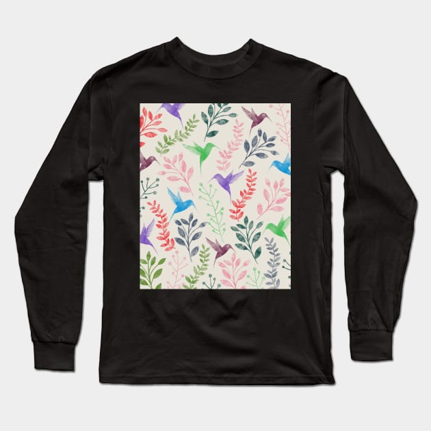 Watercolor Floral & Birds II Long Sleeve T-Shirt by uniqued